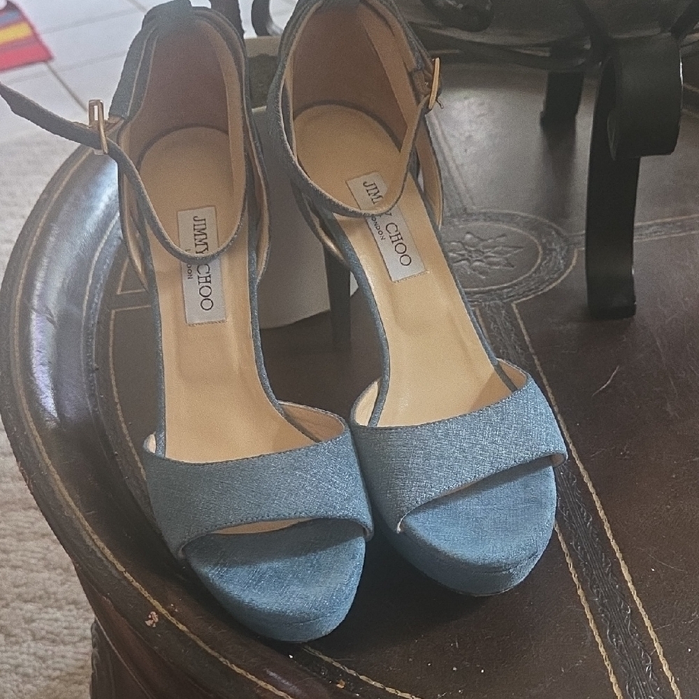 Jimmy Choo EU 41 Blue Denim Open-Toe Ankle-Strap Heels